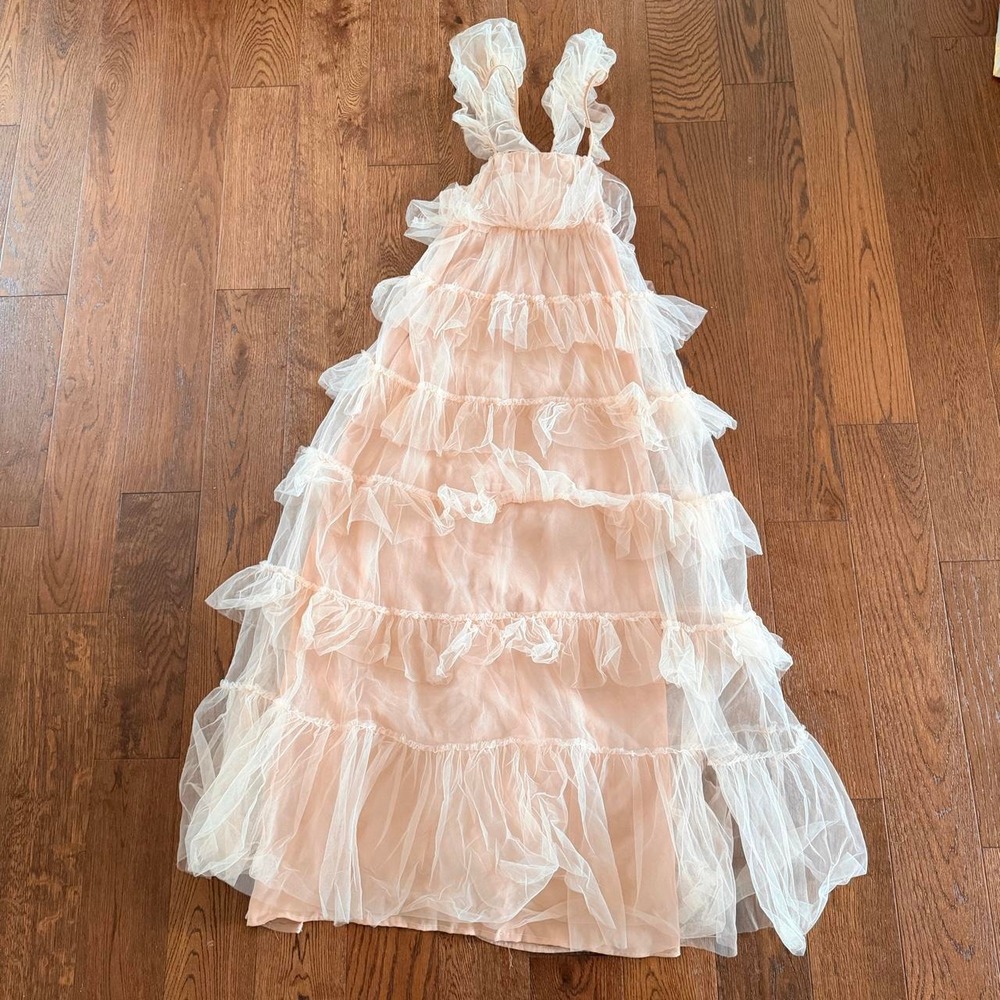 Show Me Your Mumu Women's XS Fairytale Maxi Dress Dusty Blush Tulle